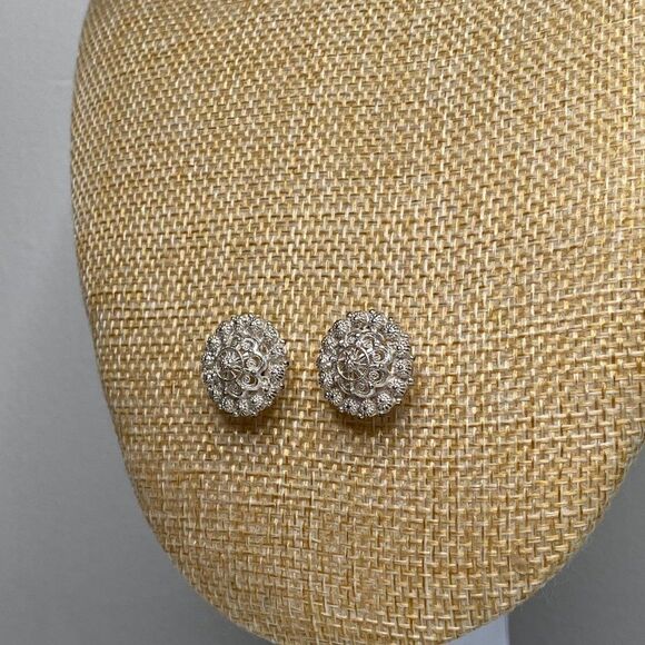 Silver Large Round Stud Earrings - Picture 3 of 4